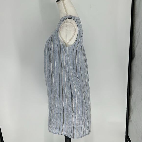Madewell Women's XXS Yoked Mini Dress in Textured Stripe Sleeveles Blue Pockets - Picture 12 of 16